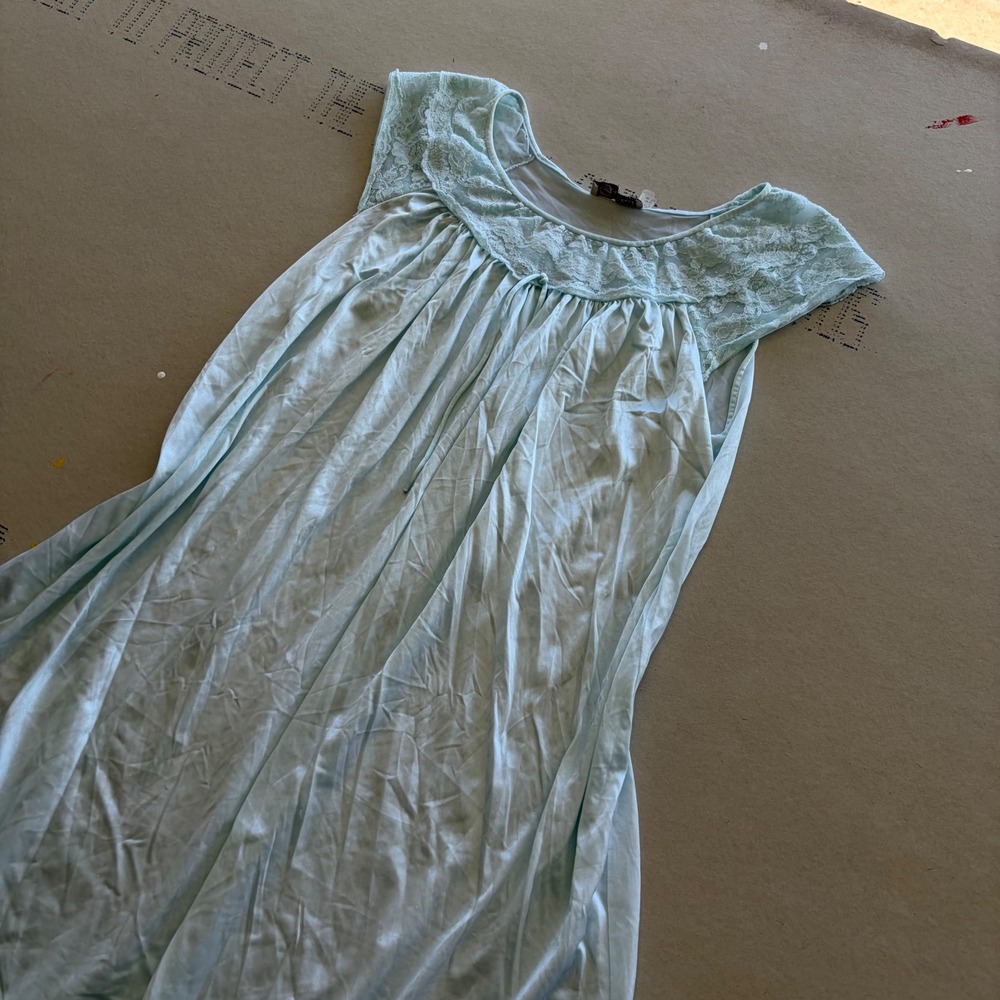 Vintage Gilead Nightgown Baby Blue Lace Trim Sleepwear Lingerie Made in USA
